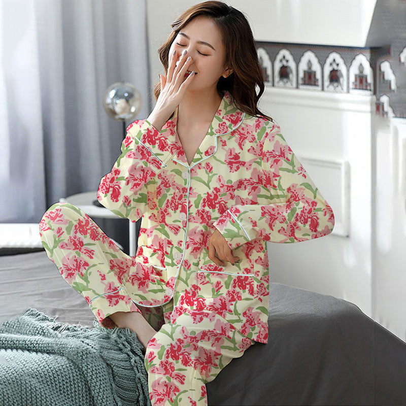 Elegant Women's Autumn And Winter Cotton-like Long Pajamas Two-piece Set Pi-Mart