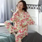 Elegant Women's Autumn And Winter Cotton-like Long Pajamas Two-piece Set Pi-Mart