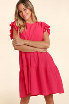Full Size Smocking Ruffle Short Sleeve Dress with Pockets For Women – Flattering Smocked Dress, Ruffle Short Sleeve Dress, Practical Pocketed Dress, Chic Ruffle Dress, Smocked Waist Dress, Stylish Short Sleeve Dress Stevvex