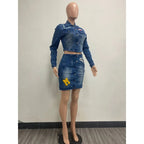 Embroidery Women Denim 2 Piece Set Button Up Jackets High Waist Jeans Skirts Matching Set 2024 Summer Streetwear Club Outfits Purplish Diva