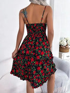 Printed Plunge Sleeve Cami Dress Pi-Mart