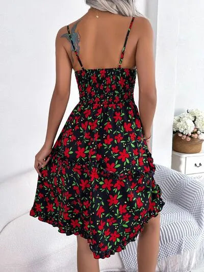 Printed Plunge Sleeve Cami Dress Pi-Mart