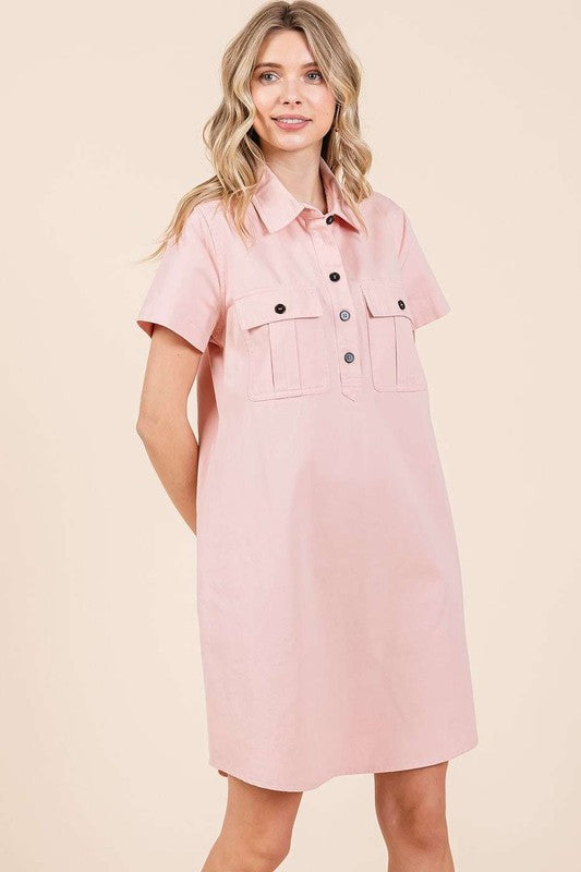 New Button Detail Collared Neck Short Sleeve Shirt Dress For Women – Chic, Trendy, Casual, Unique, Versatile & Classic Elegance Stevvex