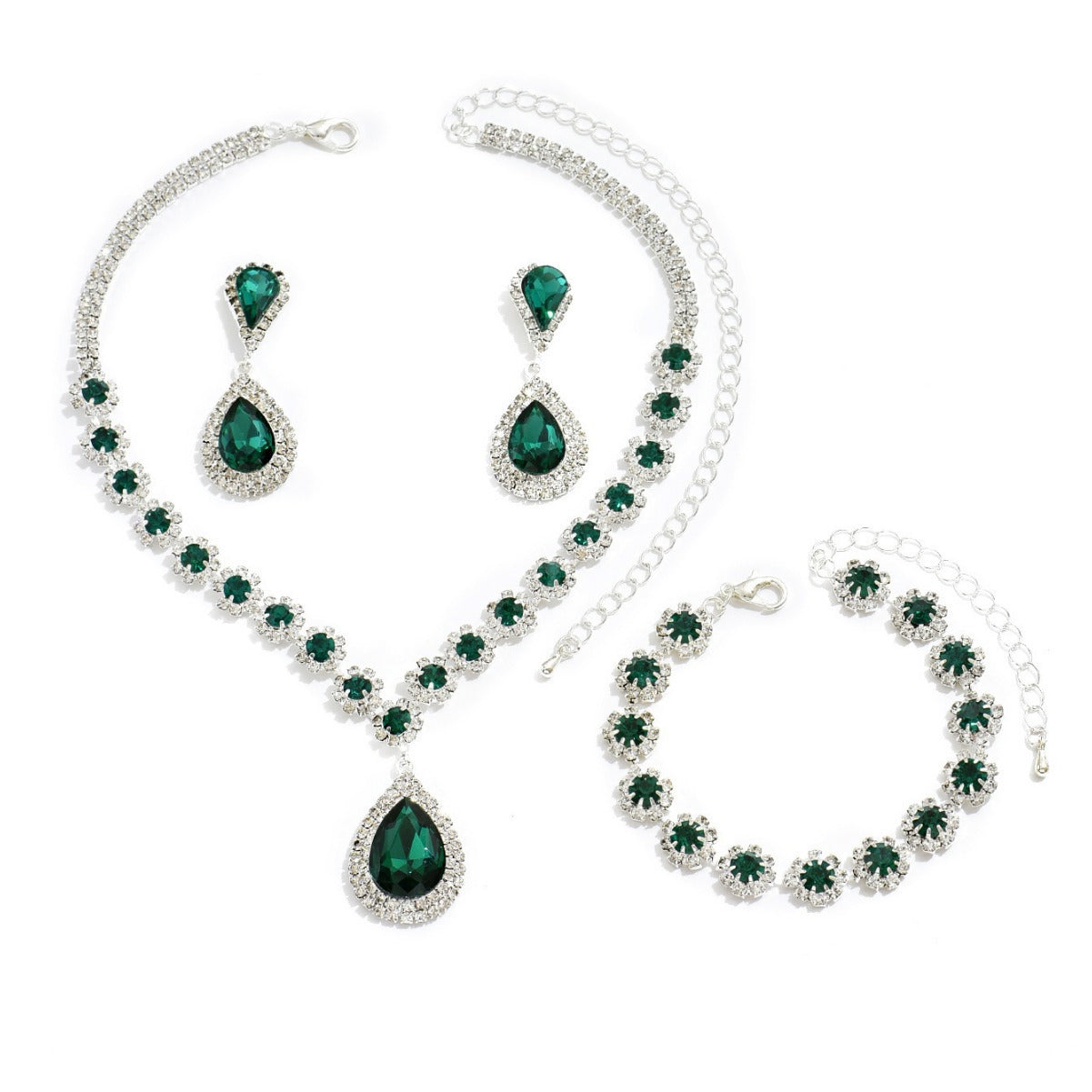Diamond Necklace Earrings And Bracelet Three Piece Jewelry Set Pi-Mart