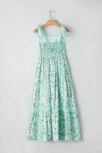 Green Floral Lace Tied Strap Empire Waist Maxi Dress