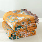 1pc Floral Sofa Towel Blanket With Tassel, Cotton Printed Blanket, Vintage Floral Pattern, Sofa Blanket, Air Conditioning Blanket, Nap Blanket