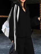 Side Striped Zip Up Hoodie and Pants Set THRIXINE