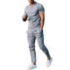 Solid Color Casual Round Neck Short Sleeves T-shirt Trousers Two-piece Set Lootquake LLC