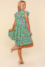 Frilled Mock Neck Ditsy Floral Dress – Mock Neck Floral Dress, Frilled Floral Dress, Ditsy Floral Dress, Tiered Floral Dress, Elegant Floral Dress, Feminine Floral Dress, Pocketed Floral Dress