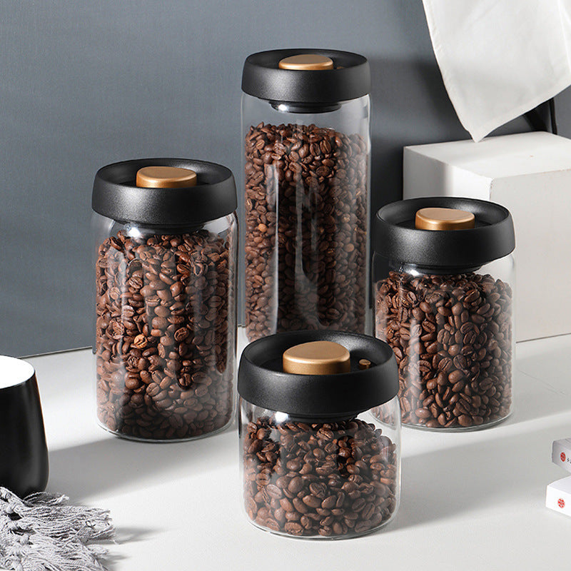 Vacuum Sealed Jug Set Black Coffee Beans Glass Airtight Canister Kitchen Food Grains Candy Keep Good Storage Jar Set Kitchen Gadgets Pi-Mart
