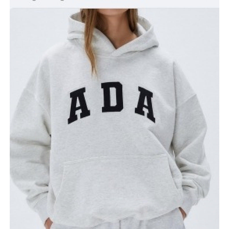 Casual And Versatile Letter Loose Hoodie With Fleece Lining For Women