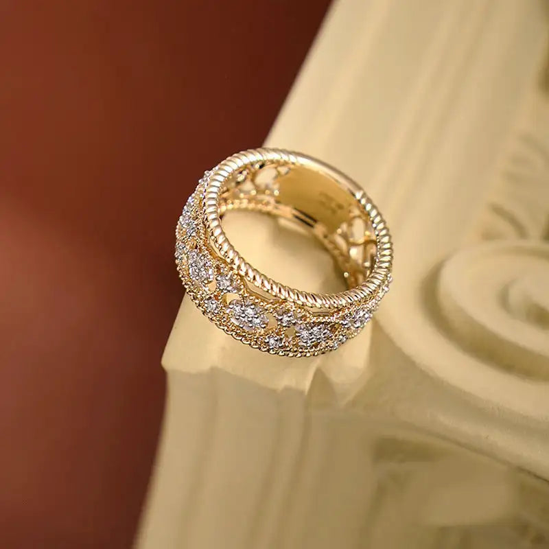 Carved Gold Vintage Court Style Hollow Pattern Ring Lootquake LLC
