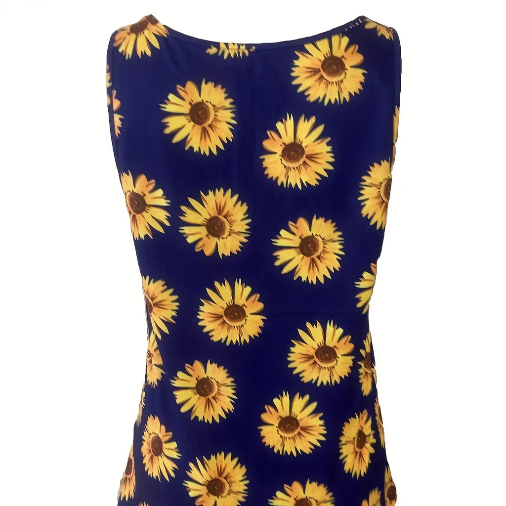 Ladies' Sunflower Print Casual Elegant Style Button Knit Detail Fashionable Vest - SJB-DIAMOND ELITES