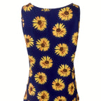 Ladies' Sunflower Print Casual Elegant Style Button Knit Detail Fashionable Vest - SJB-DIAMOND ELITES
