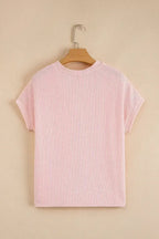 Pink Corded Colorblock Pocket Crew Neck T Shirt