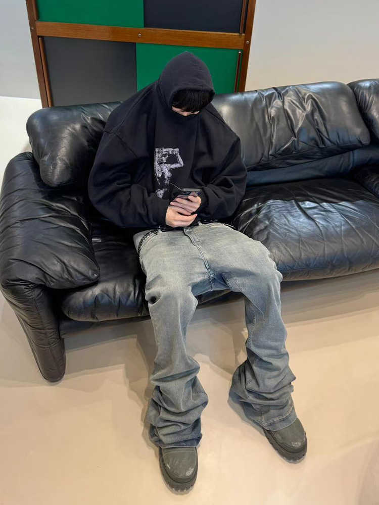 Crumpled Cat Beard Stacked Horn Mopping Jeans Lootquake LLC