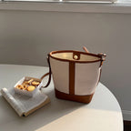 Retro Fashion Simple Texture Splicing Bucket Bag - Versatile Women's Shoulder & Crossbody Bag