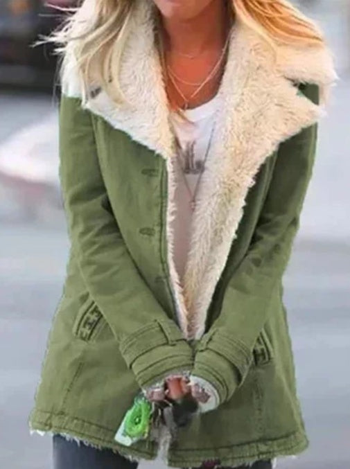 Women Plus Size Warm Coats Composite Plush Button Lapels Jacket Outwearcoat Pi-Mart