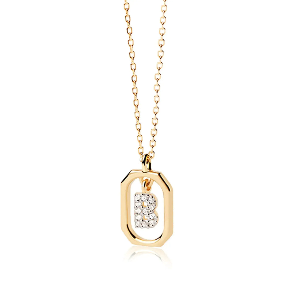 AMORAMOR & FOREVER 14k Gold Plated Dainty Initial Necklaces for Women Monogram Cute Letter Name Choker Necklaces Personalized Tiny Pendant CZ Cubic Zirconia Necklace (B)