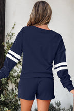 Varsity Stripe Sweatshirt and Short Set THRIXINE