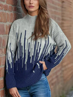 Contrast Mock Neck Long Sleeve Sweater - SJB-DIAMOND ELITES