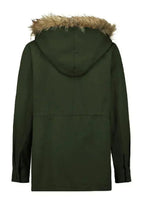 Zipper Snaps Pocket Plush Hooded Parka Jacket