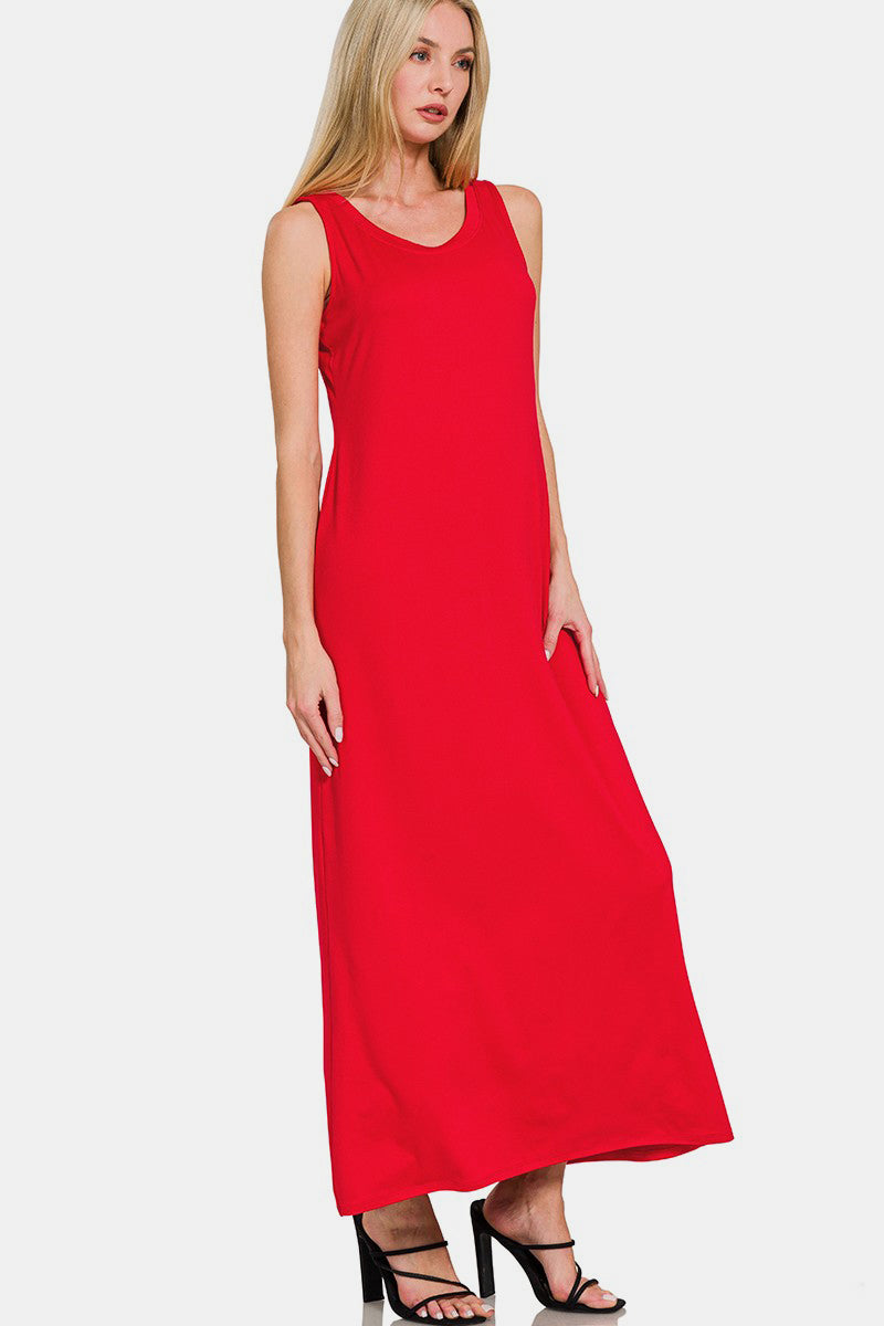 Scoop Neck Wide Strap Tank Dress For Women – Simple, Versatile, Flattering Fit with Comfortable Wide Straps and Feminine Scoop Neckline Stevvex