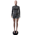 Sexy Denim Womens 2 Two Piece Set Stretchy Long Sleeve Zip Up Slim Jackets and Shorts Suits Y2k Streetwear Belt Jean Outfit Sets Purplish Diva