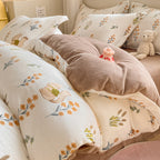 Winter Thickening Milk Fiber Bed Four-piece Coral Velvet Quilt Cover Flange Double-sided Bed Sheet Three-piece Bedding Pi-Mart