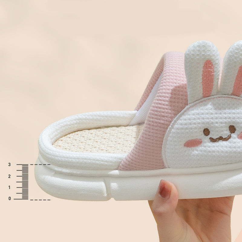 Cute Rabbit Slippers Linen House Shoes For Women Pi-Mart