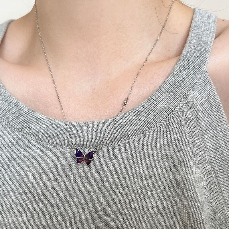 S925 Sliver Color-changed Butterfly Necklace Fashion Novelty Jewelry Pi-Mart