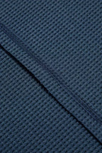 Blue Exposed Seam Drop Sleeve V Neck Waffle Textured Top