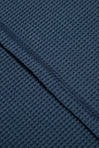 Blue Exposed Seam Drop Sleeve V Neck Waffle Textured Top