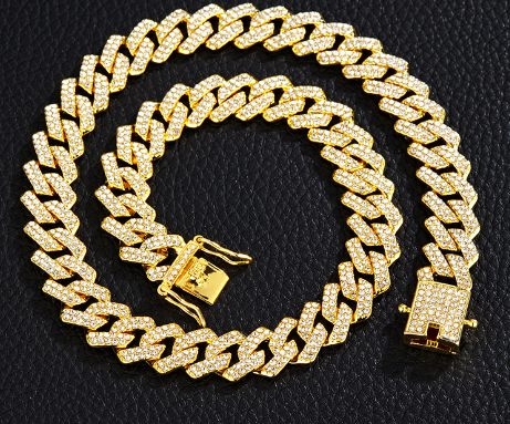 Gold Plated Iced Out Chain for Men and Women Cuban Chain Necklace Pi-Mart