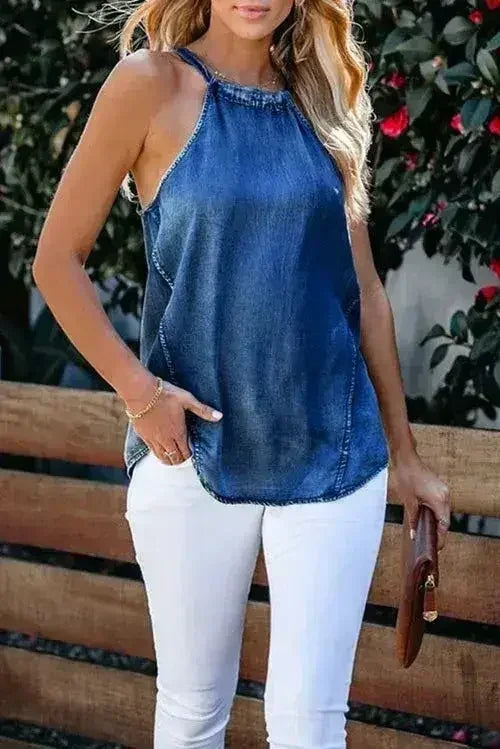 Halter Neck Denim Tank Top - SJB-DIAMOND ELITES