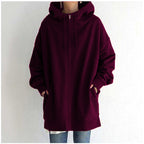 Zipper Hooded Long Plus Fleece Sweatshirt Pi-Mart