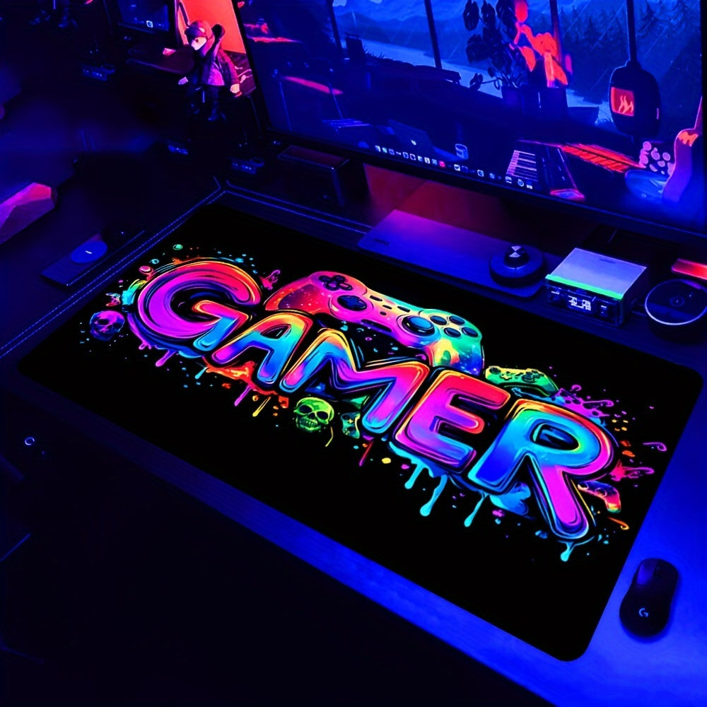 Extra-Large Gaming Mouse Pad with UV Black Light Feature - Non-Slip, Washable Rubber Base, Game Console Design Desk Mat for Gamers and Office Use Lootquake LLC