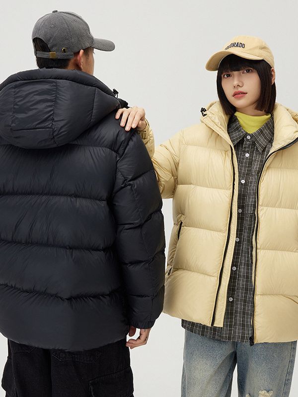 Down Jacket Thickened Couple Winter New Windproof Coat Solid Color Hooded Pi-Mart