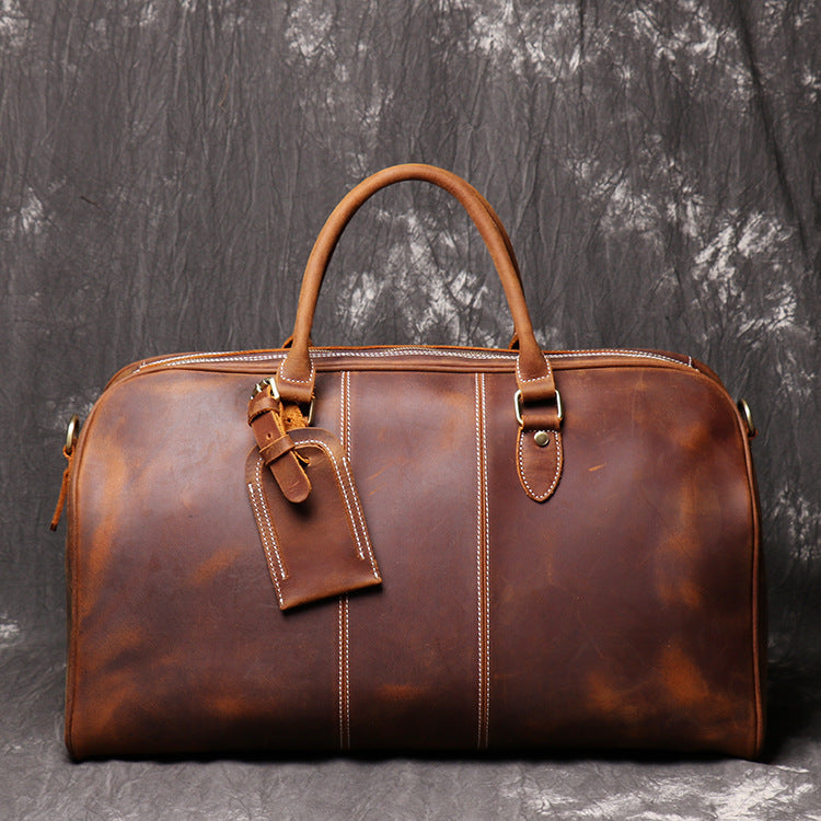 Men's Leather Hand Travel One Shoulder Crossbody Duffel Bag Pi-Mart