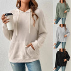 Fashion Drawstring Long-sleeved Hooded Sweatshirt With Pockets Solid Sunken Stripe Hoodie Knitwear Womens Clothing Pi-Mart