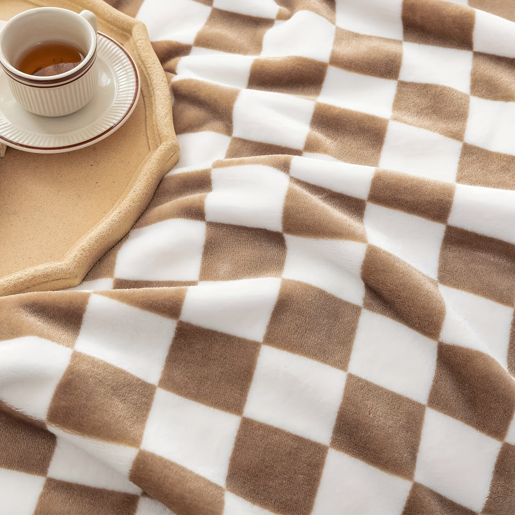 1pc Throw Blankets Flannel Blanket With Checkerboard Grid Pattern Soft Throw Blanket For Couch, Bed, Sofa Luxurious Warm And Cozy For All Seasons