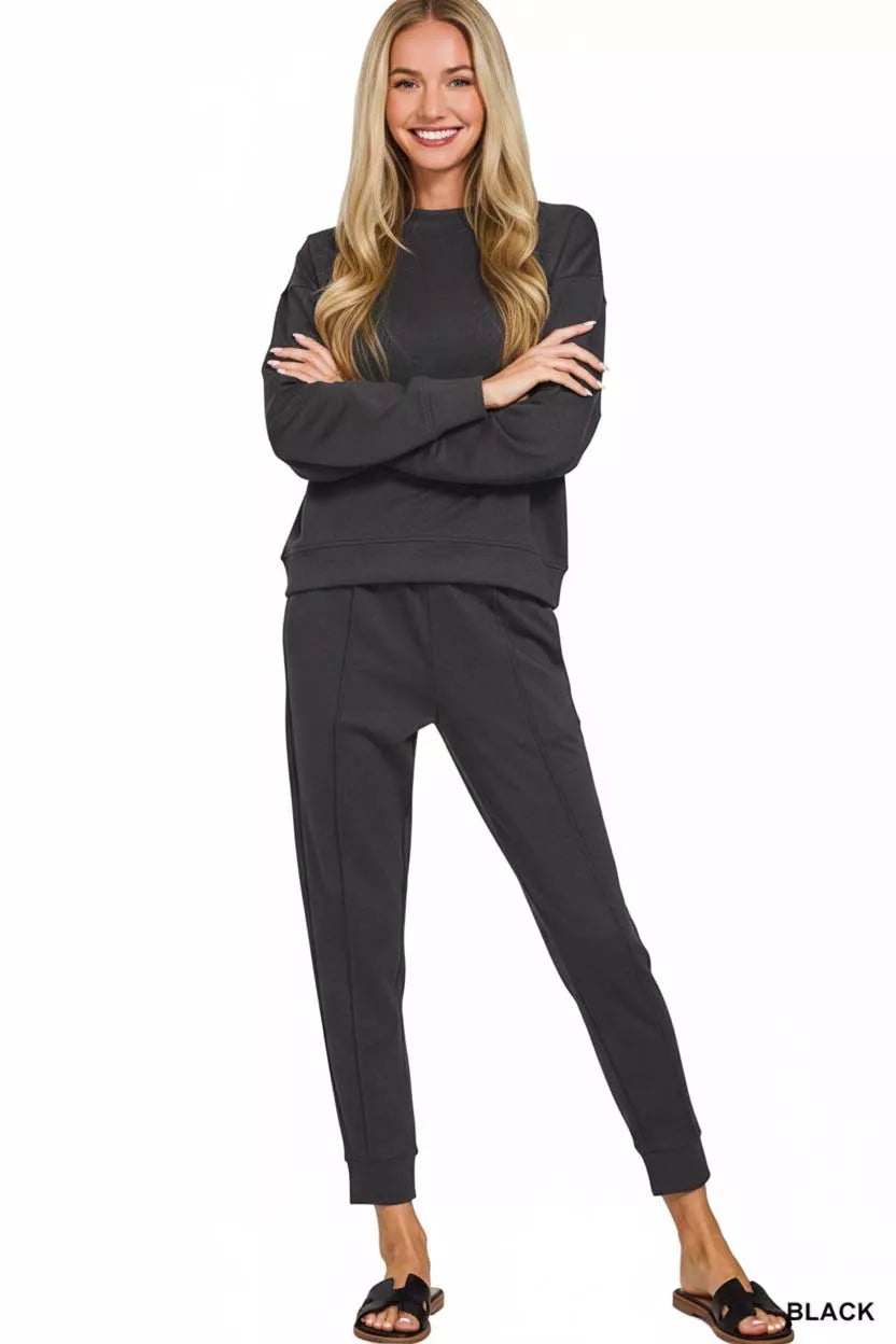 Zenana Scuba Mock Neck Sweatshirt and Joggers Set THRIXINE