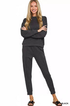 Zenana Scuba Mock Neck Sweatshirt and Joggers Set THRIXINE