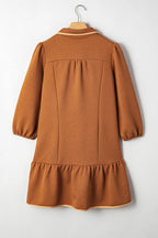 Desert Gold  Quarter Zip Collar Bracelet Sleeve Textured Mini Dress