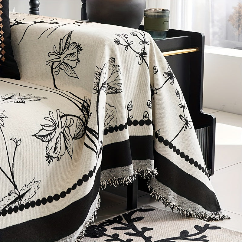 1pc Soft & Cozy Chenille Reversible Sofa Cover Blanket - Double-Sided Retro Design, Sofa Protective Cover, Soft Couch Throw, Slipcover for Bedroom, Office, Living Room, Home Decor - Easy Care, Stain Resistant, Machine Washabl