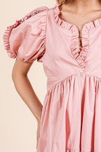 Ruffle Trim Puff Sleeve Tiered Babydoll Midi Dress – Fluttering, Sweet, Elegant, Feminine, and Trendy Babydoll Midi Dress with Ruffle Trim and Puff Sleeves