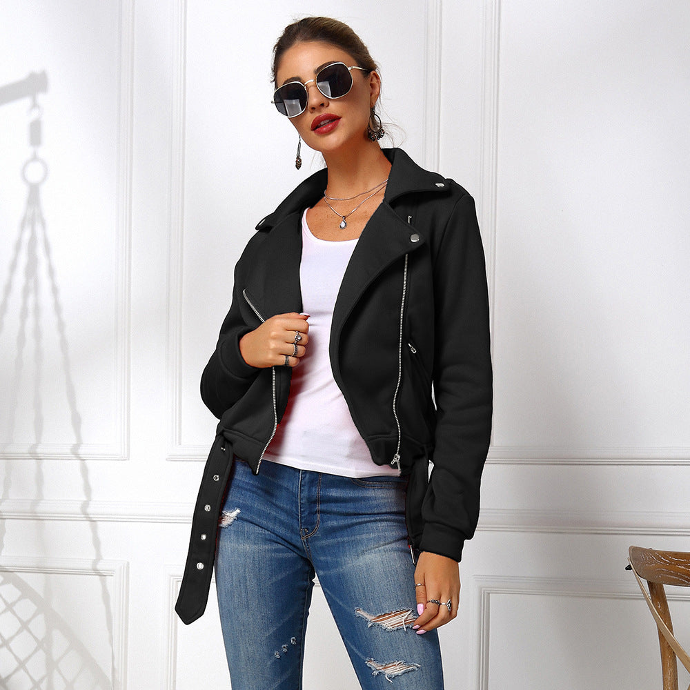 Women's Jacket Oblique Zipper Motorcycle Clothing Hoodie Pi-Mart
