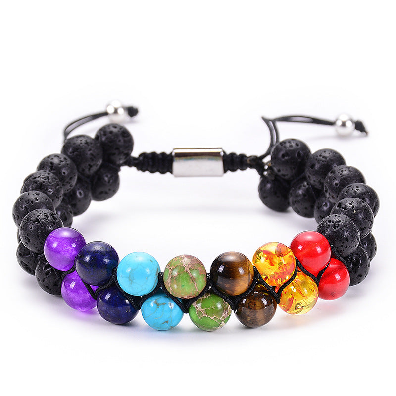 Natural Tiger Eye Stone Lava Lava Stone Double Row Bracelet Pi-Mart
