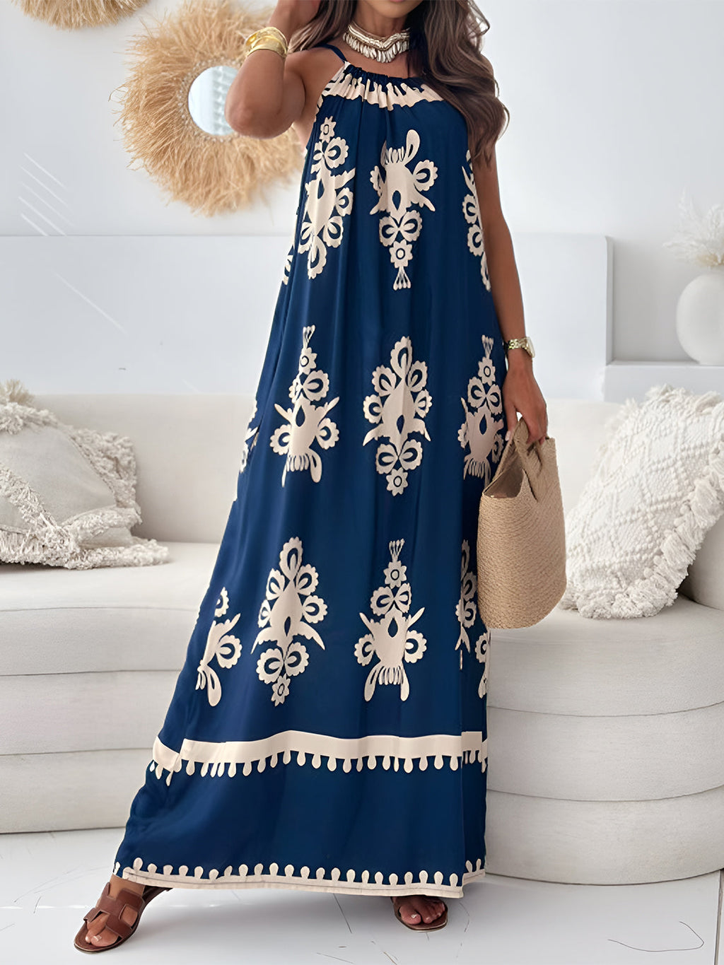 Unique Printed Spaghetti Strap Sleeveless Maxi Dress Elegant Summer Maxi Dress for Women