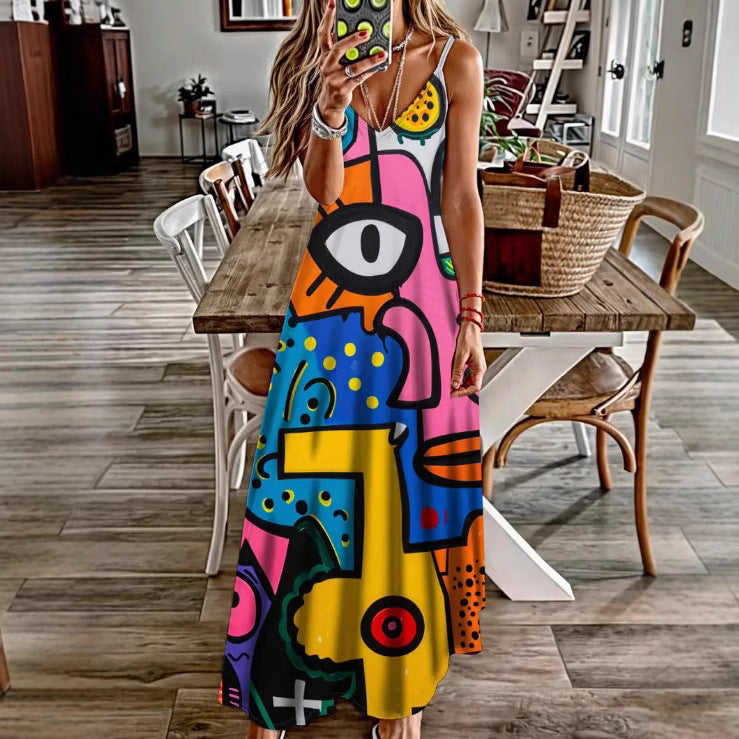 Spring And Summer Sling Women's Clothing Dress Digital Printing Lootquake LLC